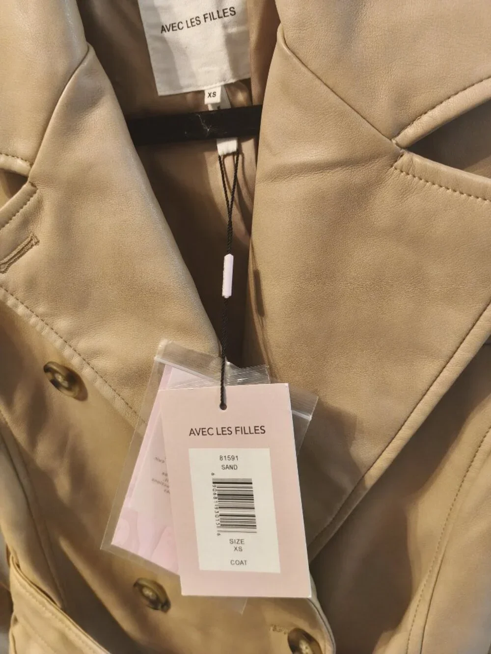 Avec Les Filles Beige Faux leather trench coat NWT Size XS